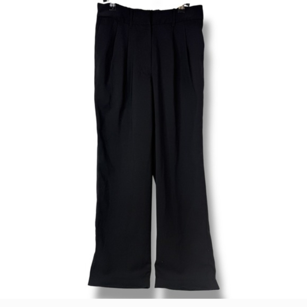 Quince Stretch Crepe Pleated Wide Leg Pant — Black — Size 10